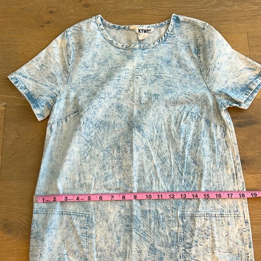 Summer Dress Demin Mini Short Sleeve Dress with Pockets Blue White Crew Neck - Picture 7 of 7